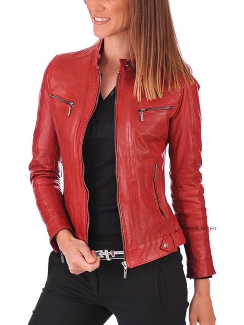 Women's Genuine Lambskin Leather Biker Jacket Motorcycle Bomber
